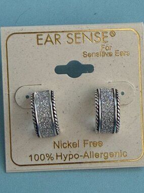 Ear Sense Nickel Free Hypoallergenic Silver Tone Sparkly Finish Earrings-New